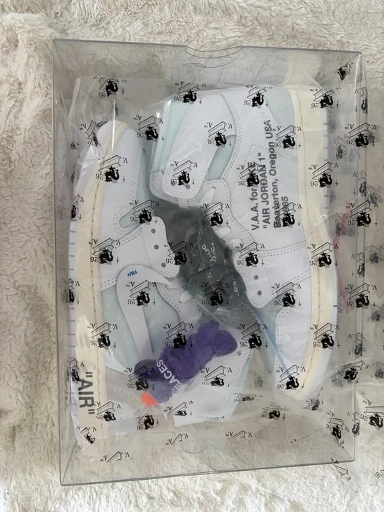 Off-White Air Jordan 1 High - White/Light Blue/Beige with Orange Zip Tie - Picture 7 of 8